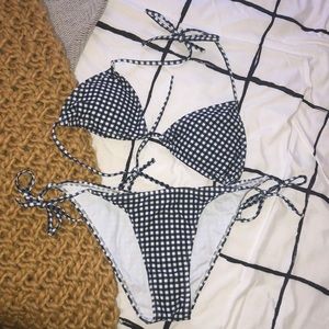 Zaful tie bikini black & white gingham print